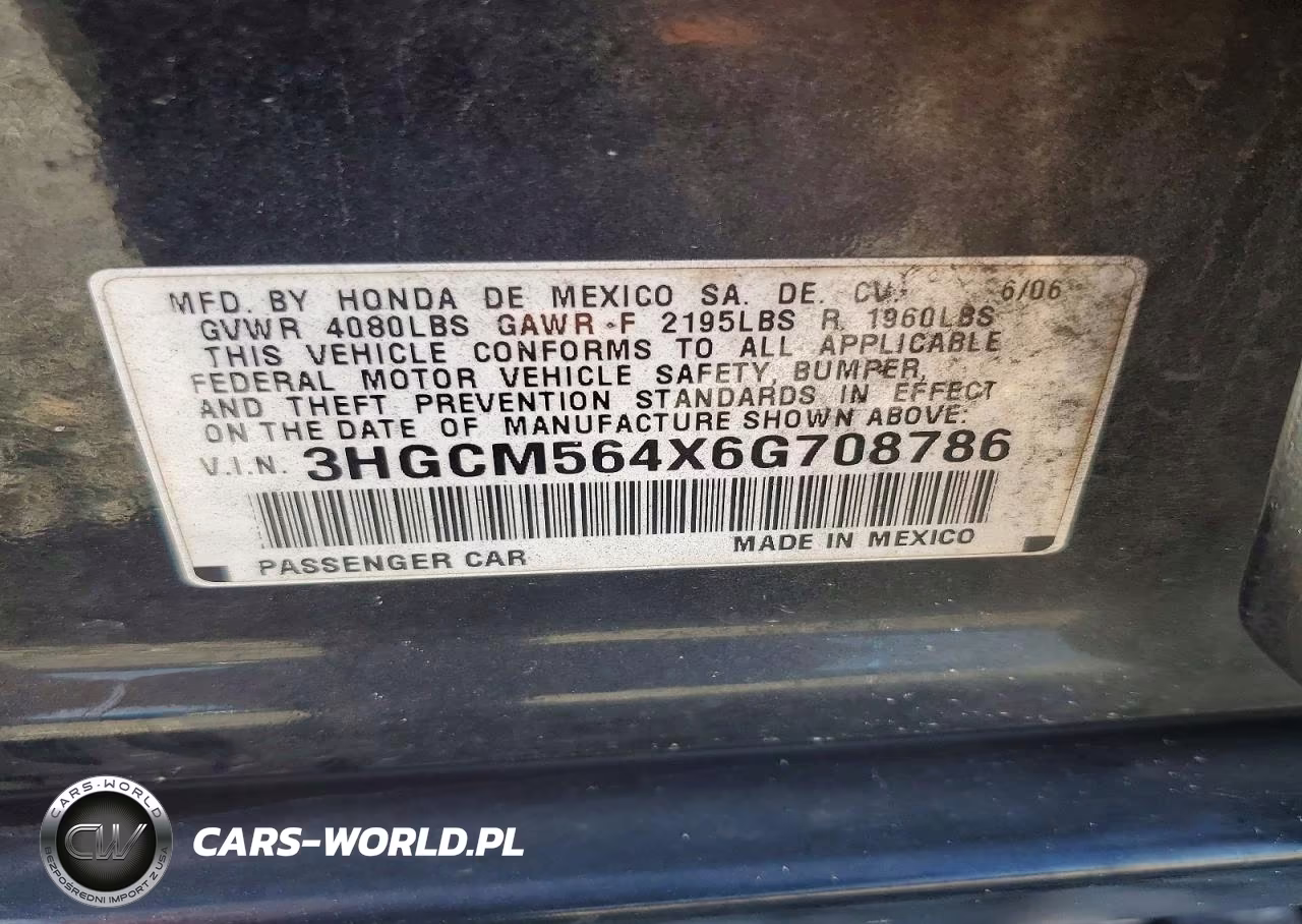 2006 Honda Accord Lx VIN:3HGCM564X6G708786 - 12