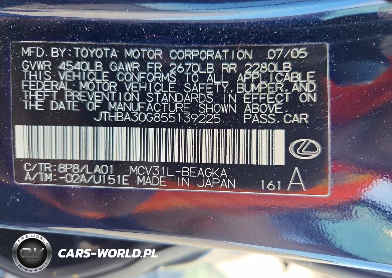 2005 Lexus Es 330 VIN:JTHBA30G855139225 - 12
