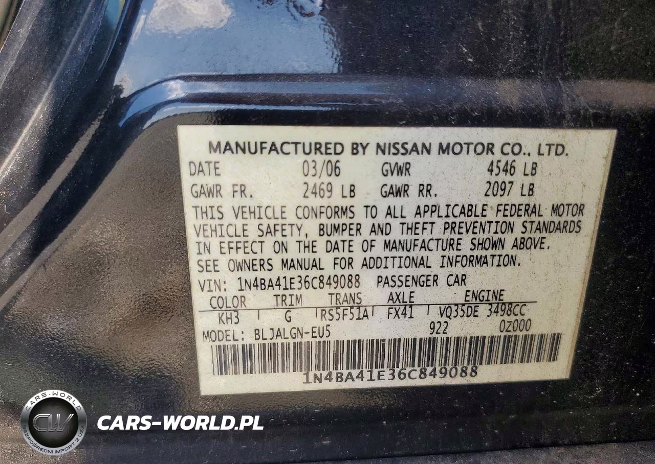 2006 Nissan Maxima 3.5 Se VIN:1N4BA41E36C849088 - 12