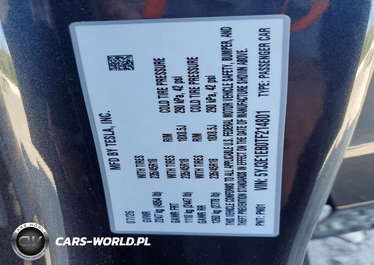 2026 Tesla Model 3 VIN:5YJ3E1EB0TF214801 - 12