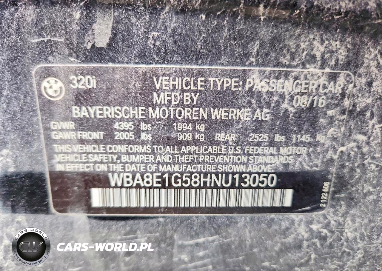 2017 BMW 320 I VIN:WBA8E1G58HNU13050 - 12