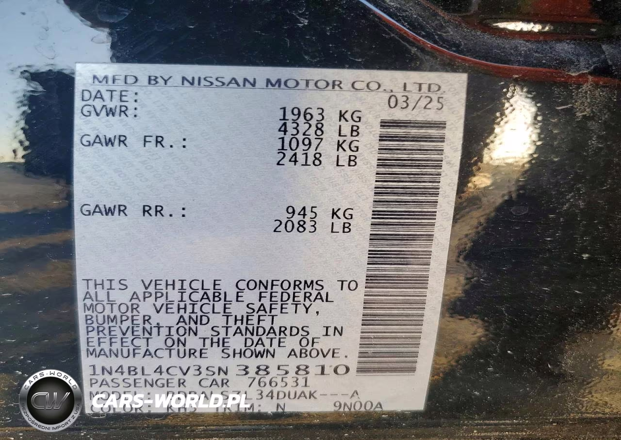 2025 Nissan Altima Sr VIN:1N4BL4CV3SN385810 - 12