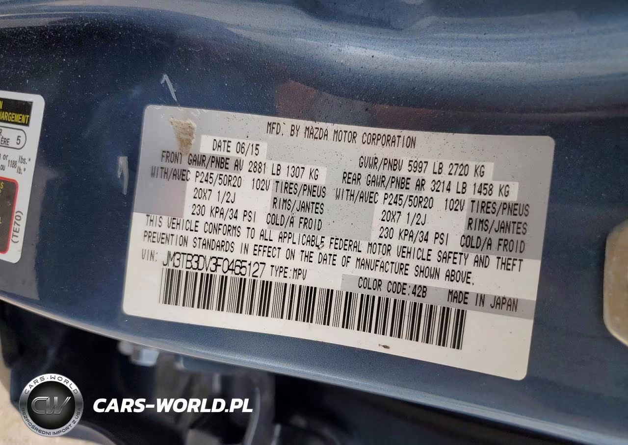 2015 Mazda Cx-9 Grand Touring VIN:JM3TB3DV3F0465127 - 13