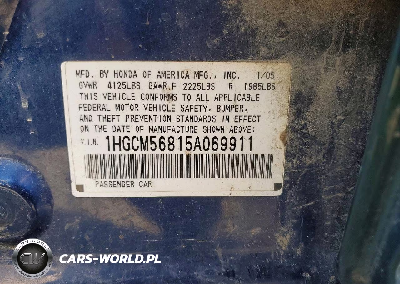 2005 Honda Accord Ex VIN:1HGCM56815A069911 - 12