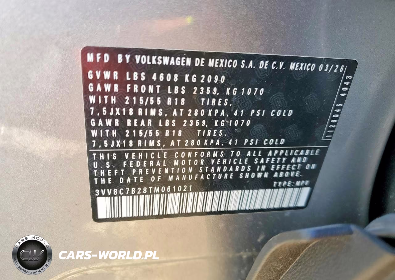 2026 Volkswagen Taos S VIN:3VV8C7B28TM061021 - 14