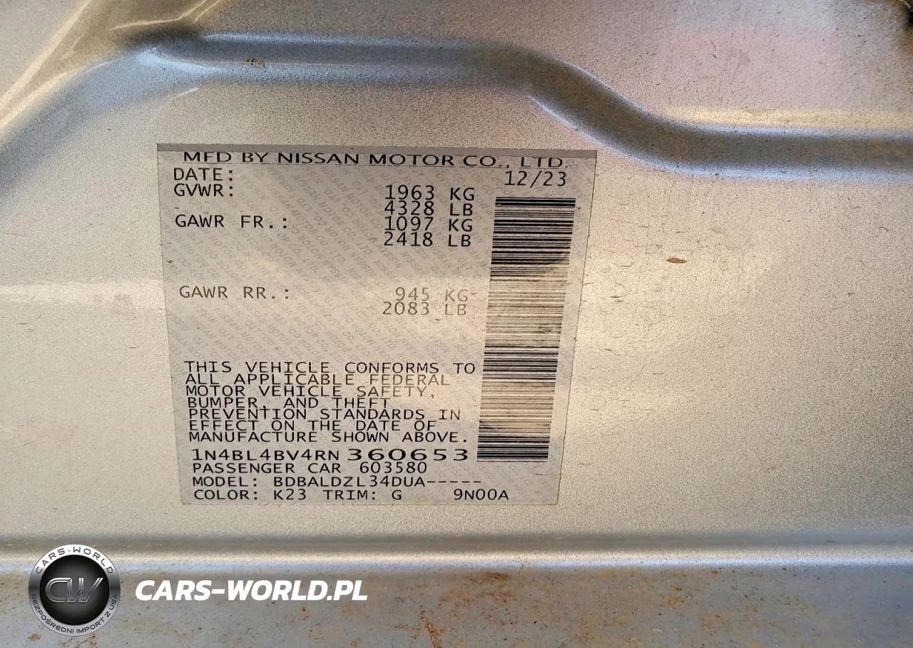2024 Nissan Altima S VIN:1N4BL4BV4RN360653 - 12