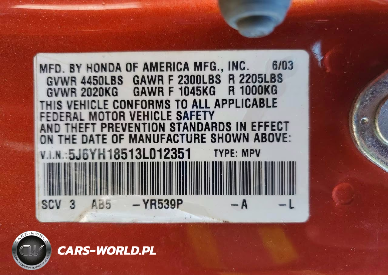2003 Honda Element Ex VIN:5J6YH18513L012351 - 12