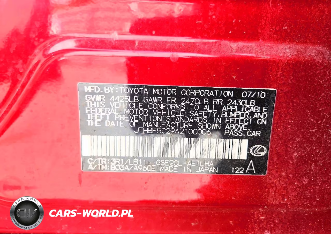 2010 Lexus Is 250 Base VIN:JTHBF5C29A2100006 - 12