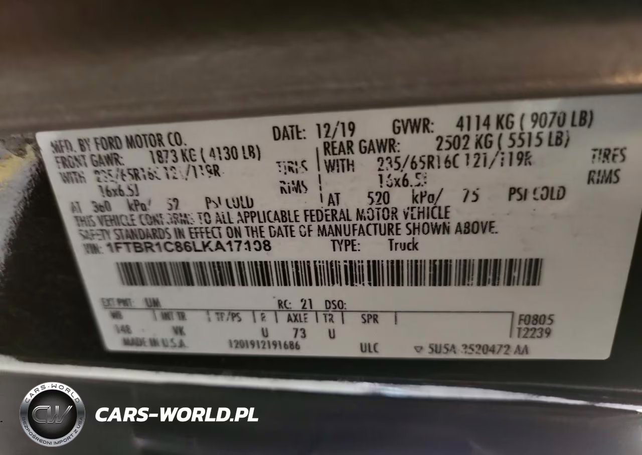 2020 Ford Transit T-250 Delivery Van VIN:1FTBR1C86LKA17108 - 13