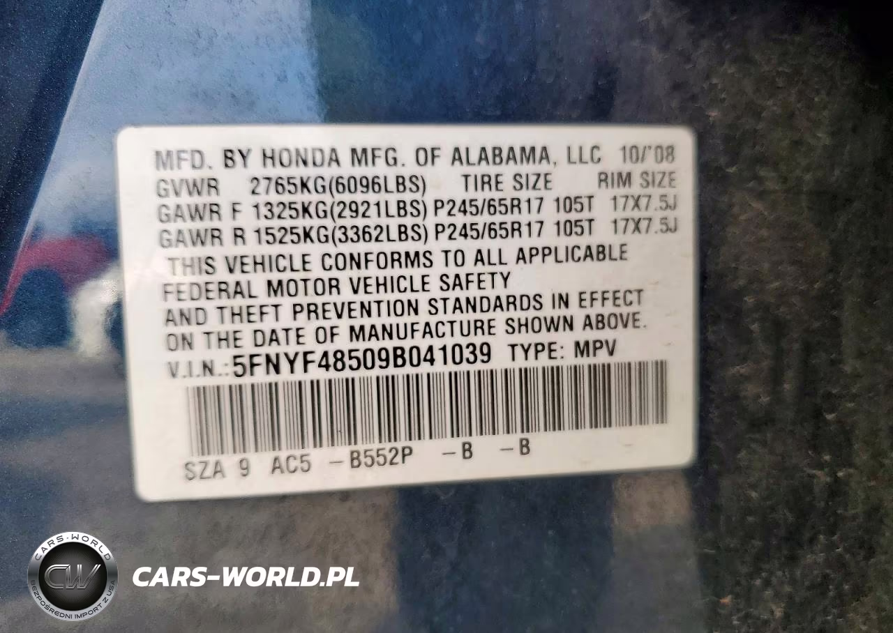 2009 Honda Pilot Exl VIN:5FNYF48509B041039 - 14