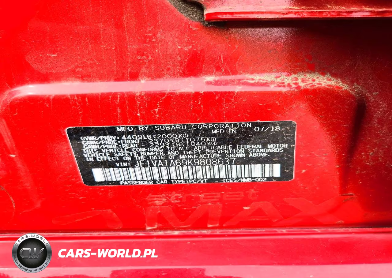 2019 Subaru Wrx VIN:JF1VA1A69K9808637 - 13