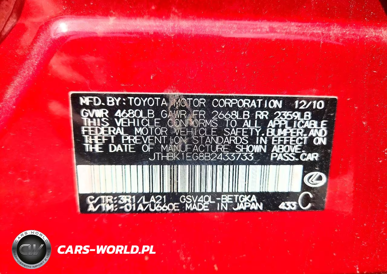 2011 Lexus Es 350 VIN:JTHBK1EG8B2433733 - 12