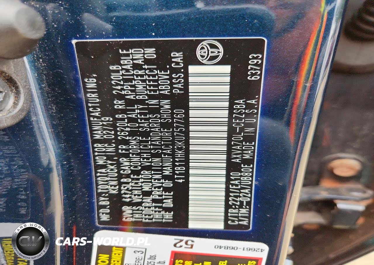 2019 Toyota Camry Se VIN:4T1B11HK3KU757760 - 12