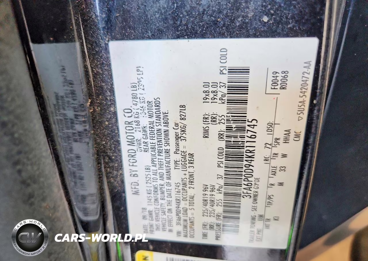 2019 Ford Fusion Titanium VIN:3FA6P0D94KR116745 - 12