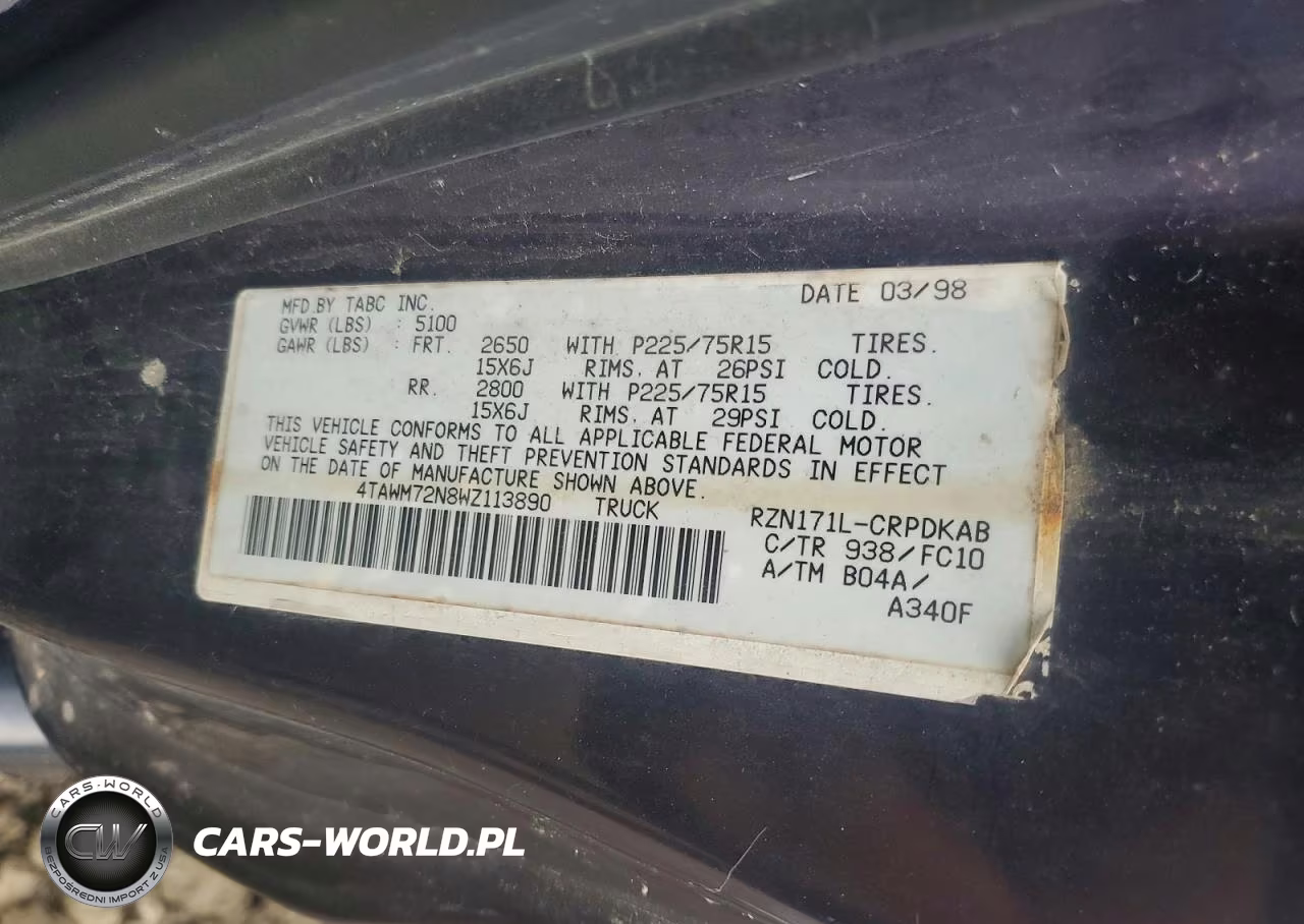1998 Toyota Tacoma Base VIN:4TAWM72N8WZ113890 - 12