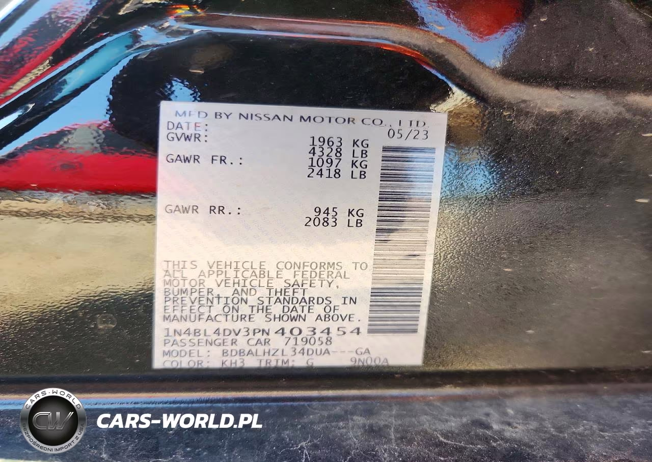 2023 Nissan Altima Sv VIN:1N4BL4DV3PN403454 - 12