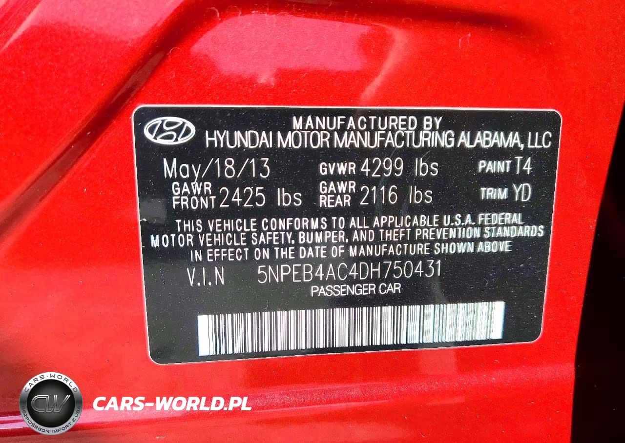 2013 Hyundai Sonata Gls VIN:5NPEB4AC4DH750431 - 12