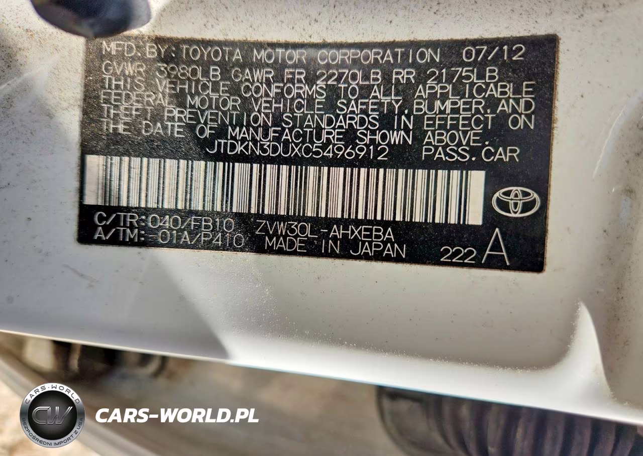 2012 Toyota Prius Two VIN:JTDKN3DUXC5496912 - 12