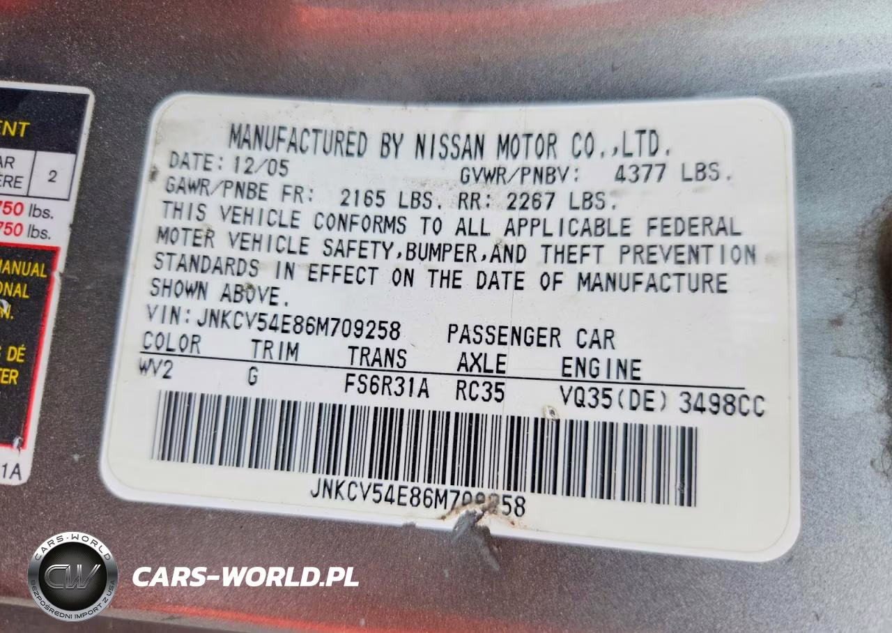 2006 Infiniti G35 Base VIN:JNKCV54E86M709258 - 12