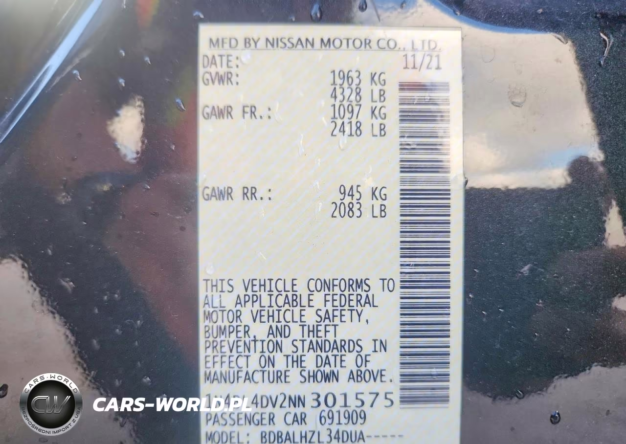 2022 Nissan Altima Sv VIN:1N4BL4DV2NN301575 - 12