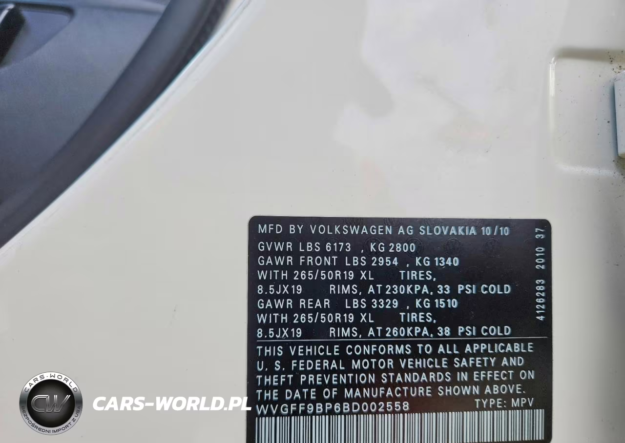 2011 Volkswagen Touareg V6 VIN:WVGFF9BP6BD002558 - 13