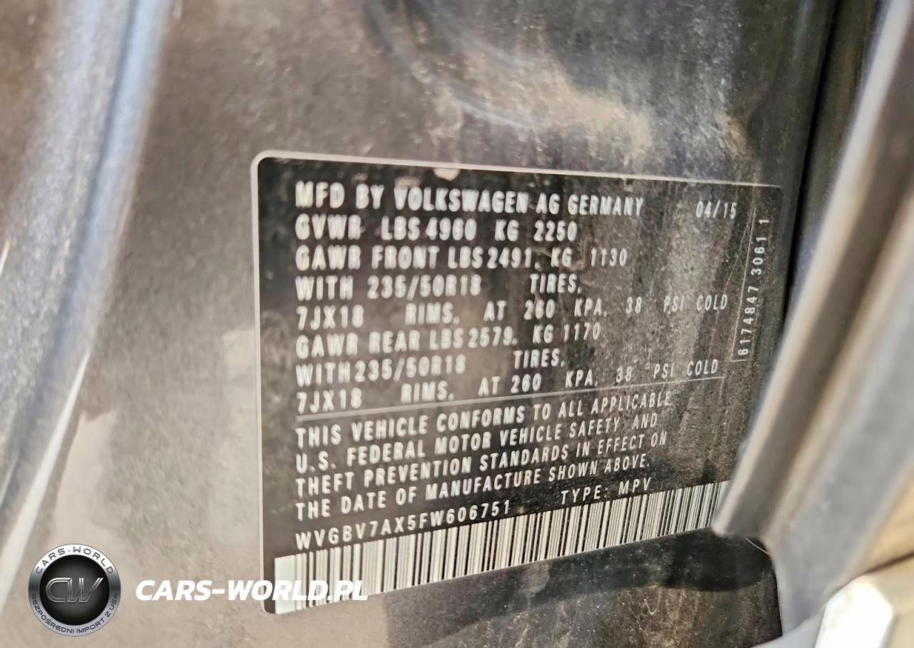 2015 Volkswagen Tiguan S VIN:WVGBV7AX5FW606751 - 13