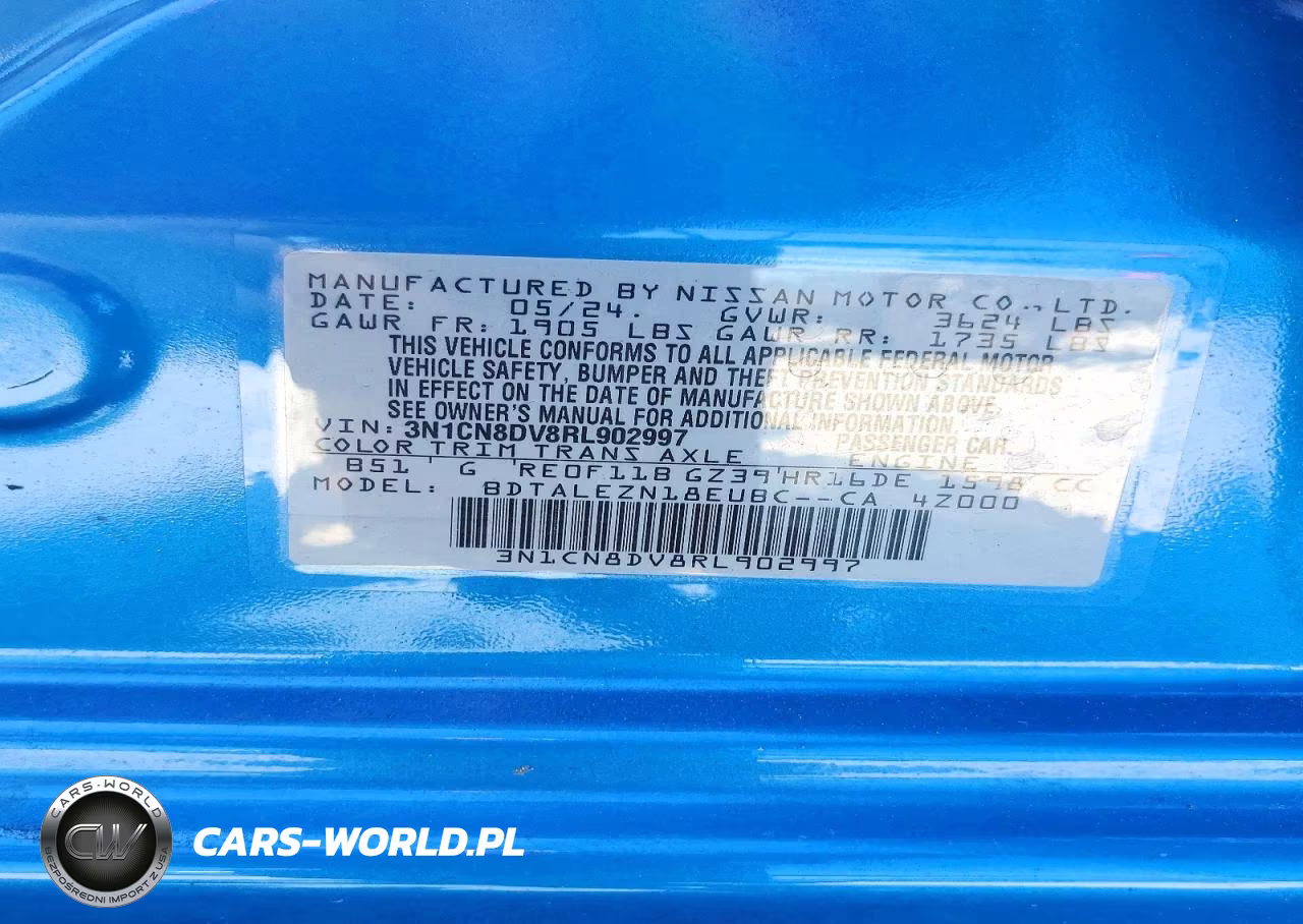 2024 Nissan Versa S VIN:3N1CN8DV8RL902997 - 12