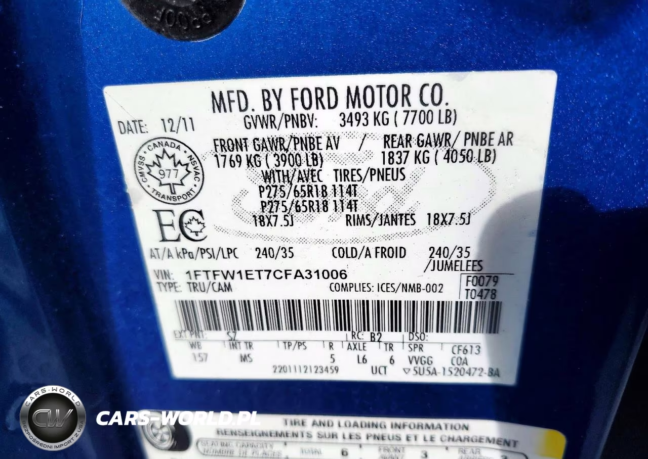 2012 Ford F150 Supercrew VIN:1FTFW1ET7CFA31006 - 12