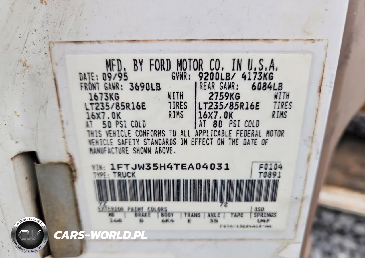 1996 Ford F350 VIN:1FTJW35H4TEA04031 - 12