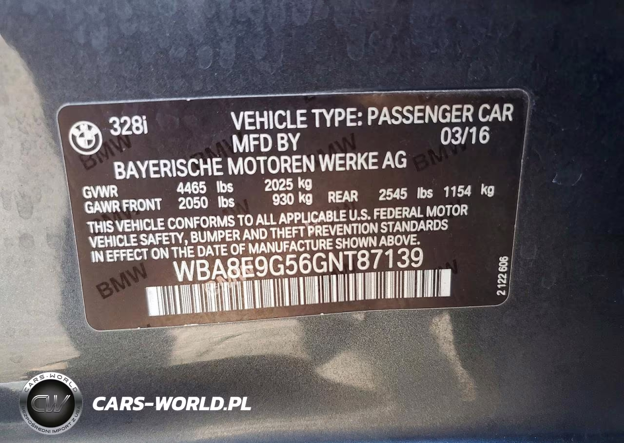 2016 BMW 328 I Sulev VIN:WBA8E9G56GNT87139 - 12