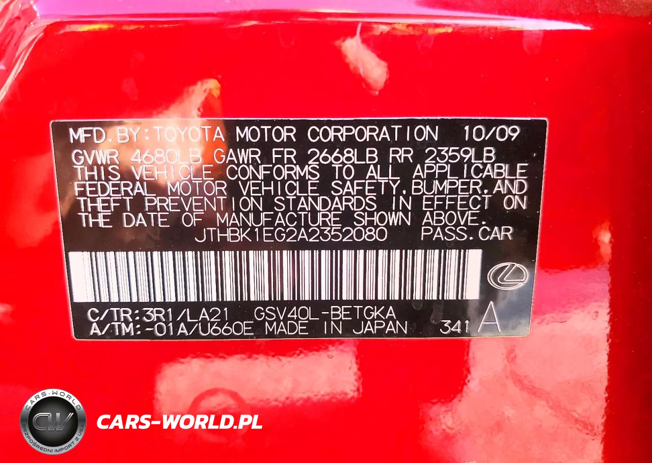 2010 Lexus Es 350 VIN:JTHBK1EG2A2352080 - 12