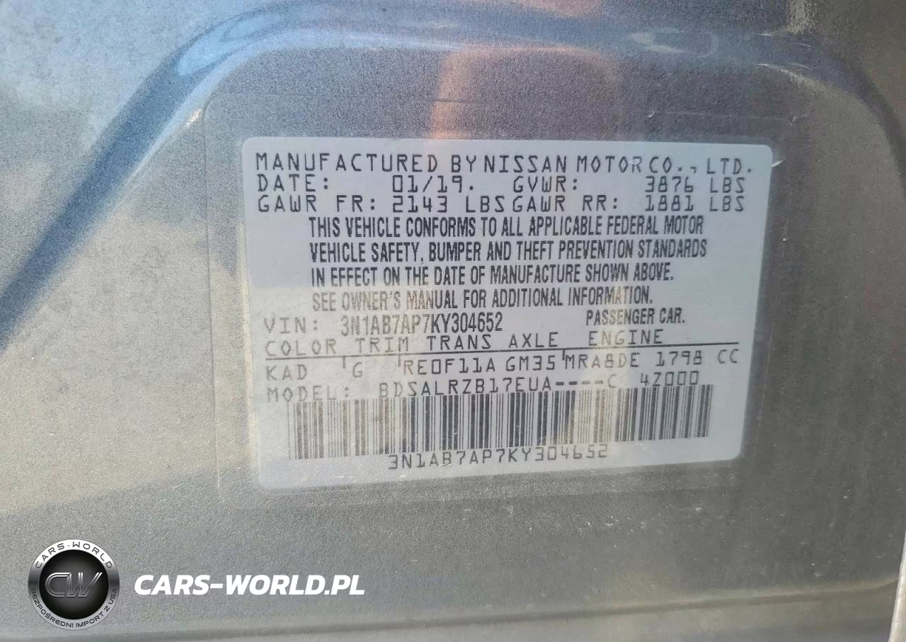 2019 Nissan Sentra Sr VIN:3N1AB7AP7KY304652 - 12