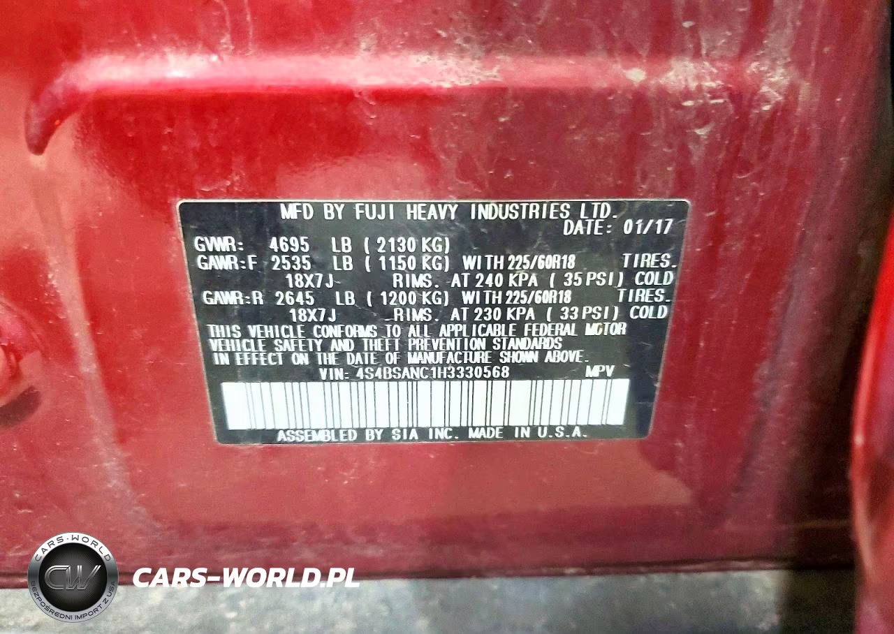 2017 Subaru Outback 2.5I Limited VIN:4S4BSANC1H3330568 - 13