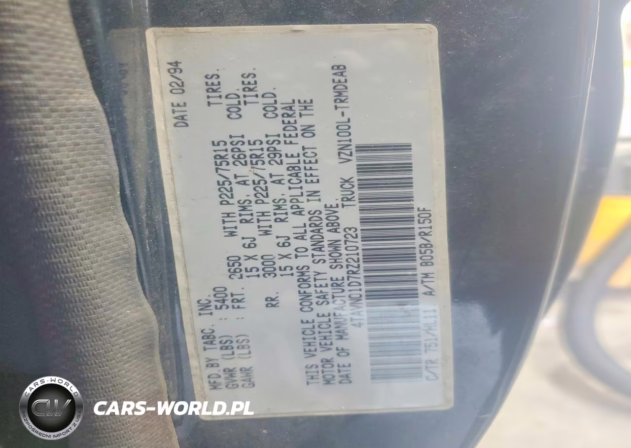 1994 Toyota Pickup Dx V6 VIN:4TAVN01D7RZ210723 - 13