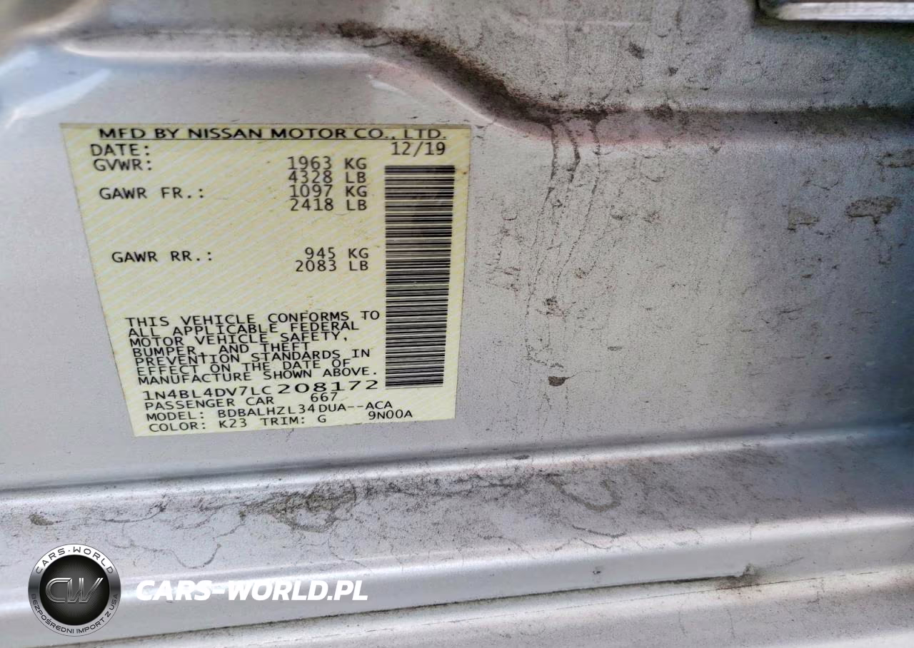 2020 Nissan Alitma VIN:1N4BL4DV7LC208172 - 12