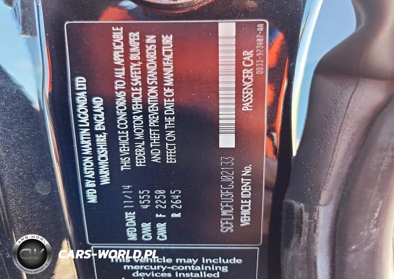 2015 Aston Martin Vanquish VIN:SCFLMCFU3FGJ02133 - 12