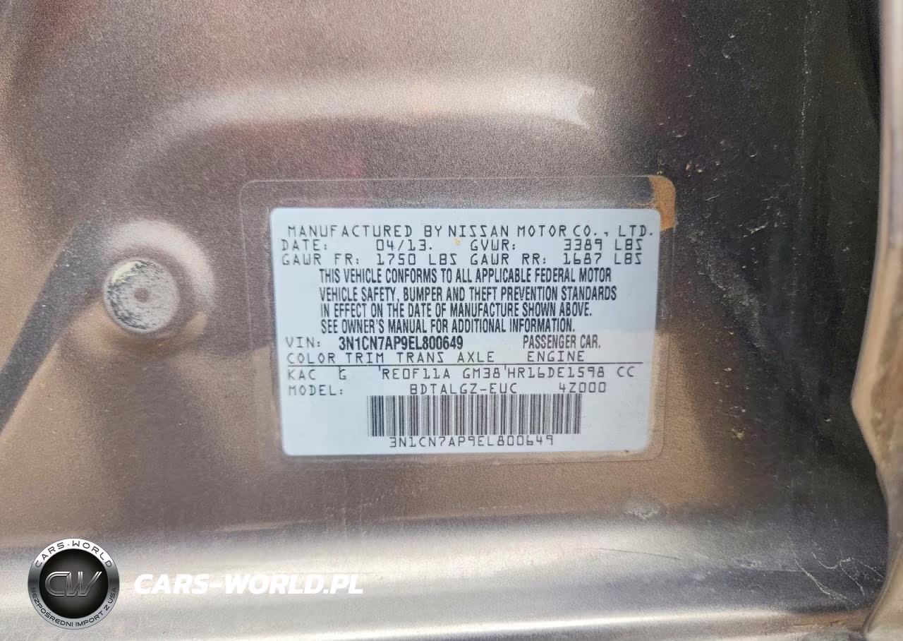 2014 Nissan Versa 1.6 S VIN:3N1CN7AP9EL800649 - 12