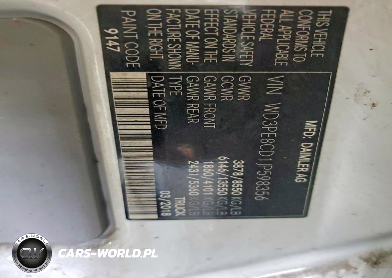 2018 Mercedes-Benz Sprinter 2500 VIN:WD3PE8CD1JP598356 - 13