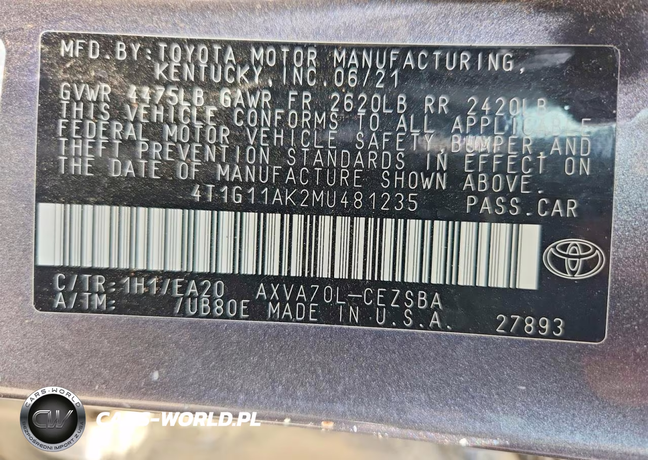 2021 Toyota Camry Se VIN:4T1G11AK2MU481235 - 12