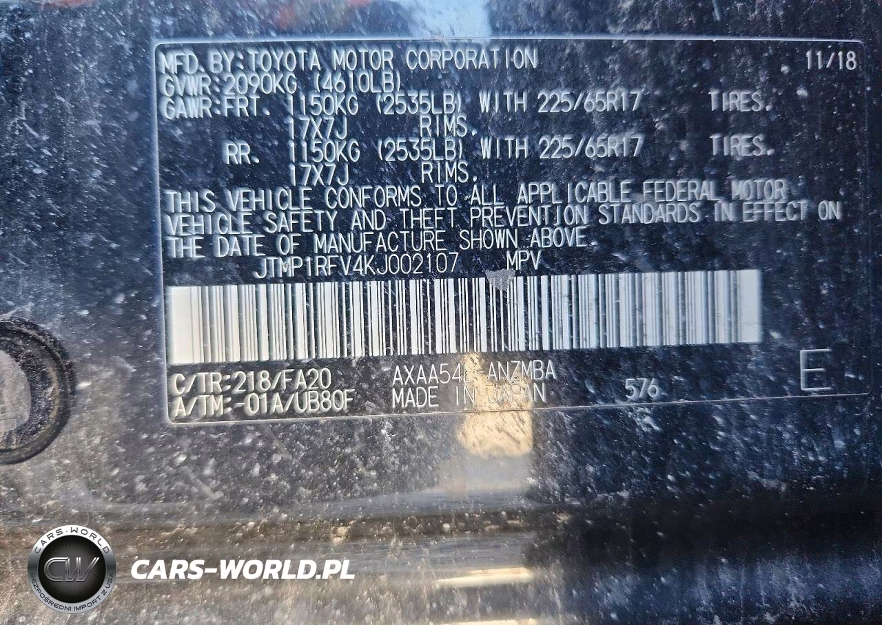 2019 Toyota Rav4 Xle VIN:JTMP1RFV4KJ002107 - 12