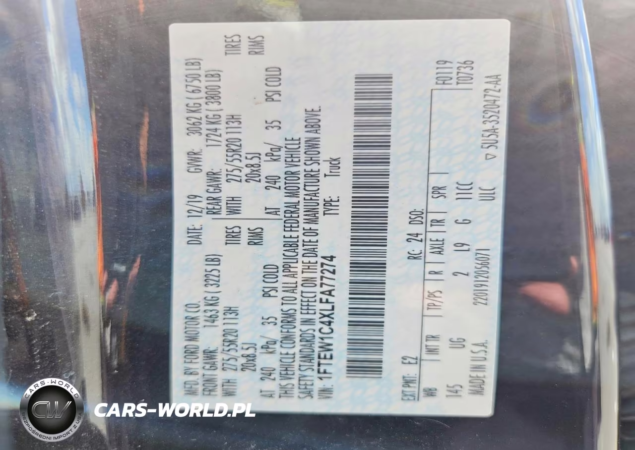 2020 Ford F150 Supercrew VIN:1FTEW1C4XLFA77274 - 12