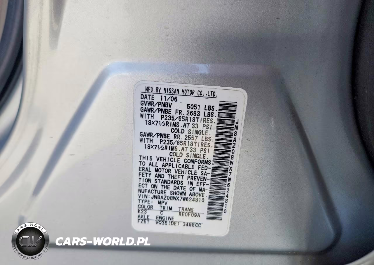2007 Nissan Murano S VIN:JN8AZ08WX7W624810 - 13