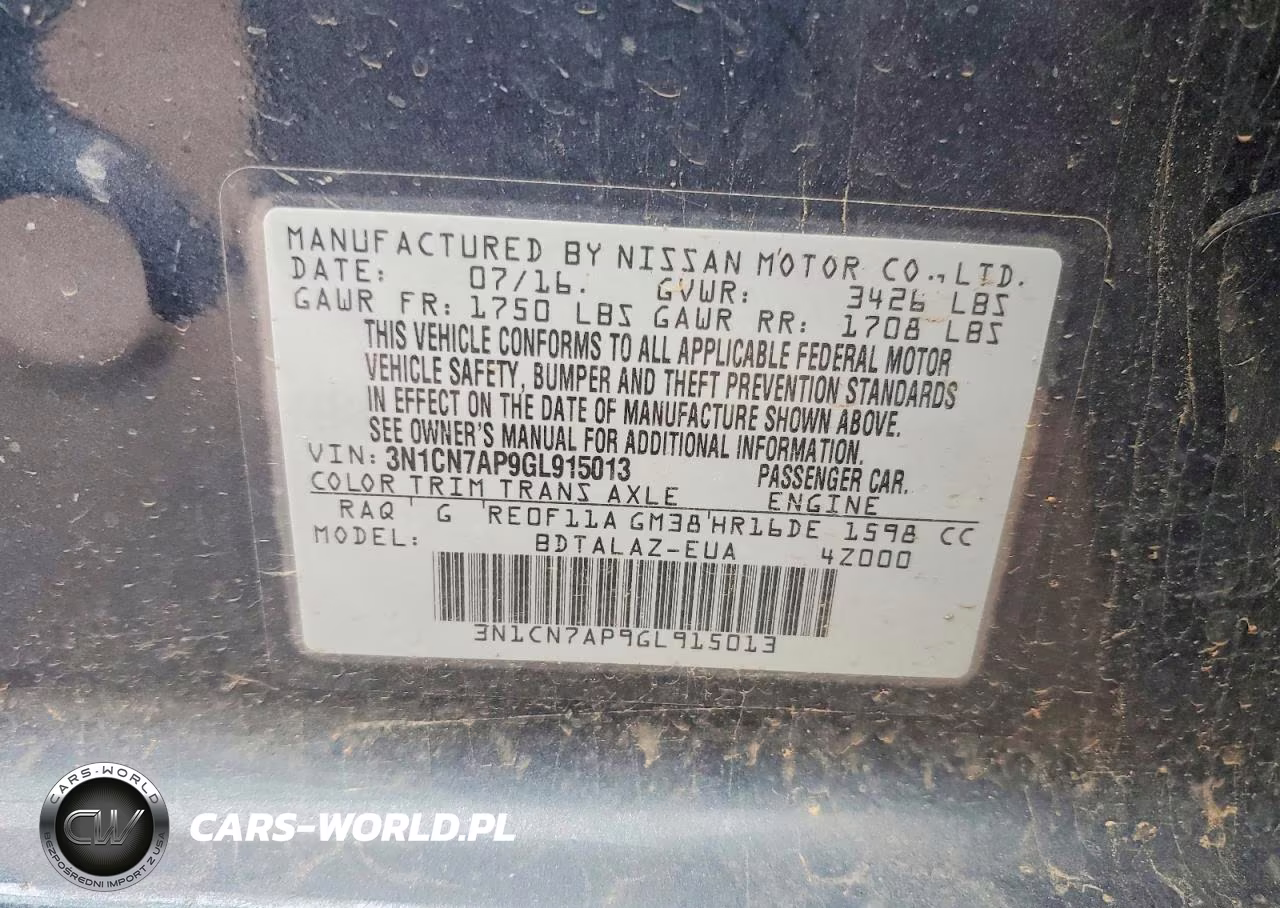2016 Nissan Versa 1.6 S Plus VIN:3N1CN7AP9GL915013 - 12