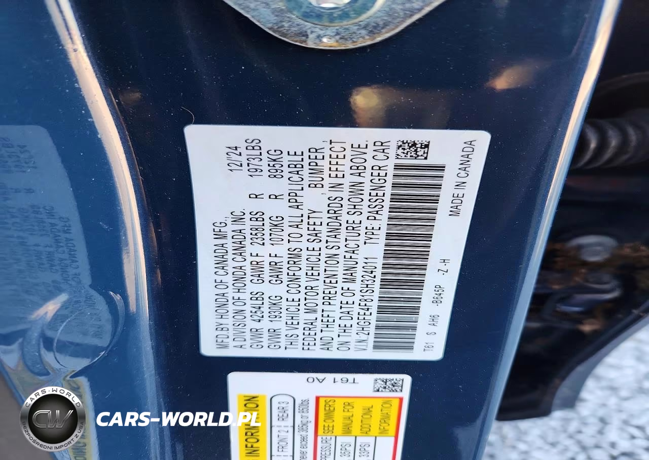 2025 Honda Civic Sport VIN:2HGFE4F81SH324011 - 12