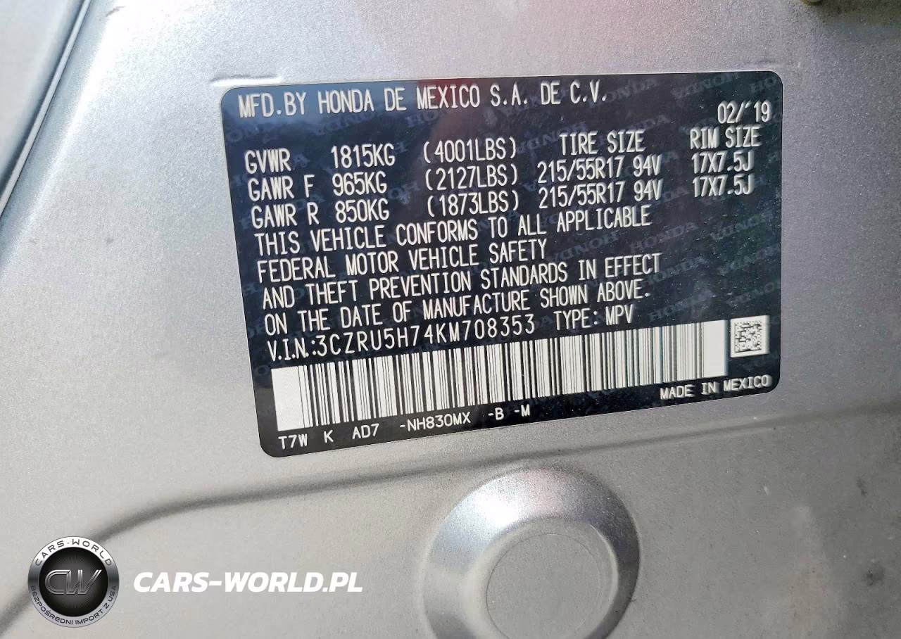 2019 Honda Hr-V Exl VIN:3CZRU5H74KM708353 - 13