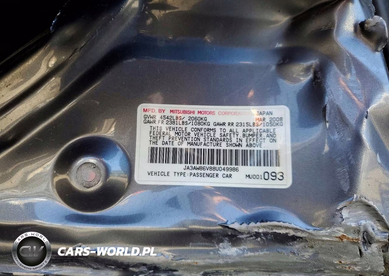 2008 Mitsubishi Lancer Evolution Gsr VIN:JA3AW86V88U049986 - 12