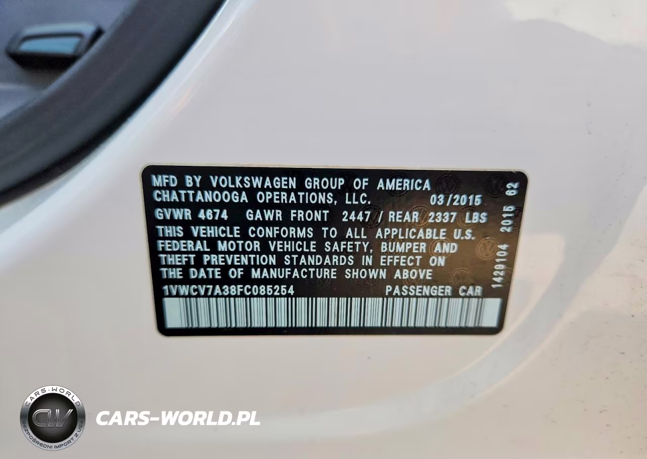 2015 Volkswagen Passat Sel VIN:1VWCV7A38FC085254 - 12