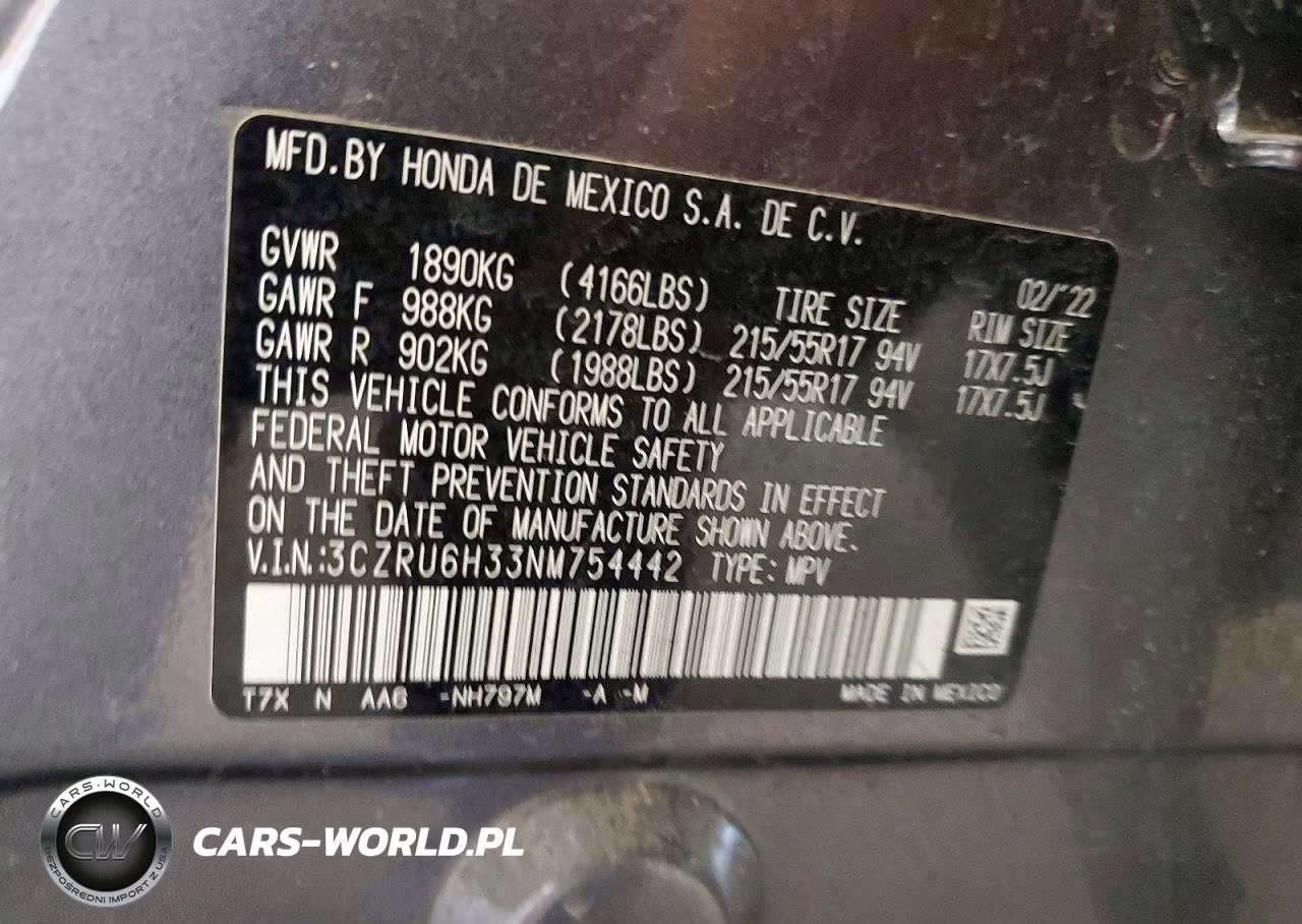 2022 Honda Hr-V Lx VIN:3CZRU6H33NM754442 - 13