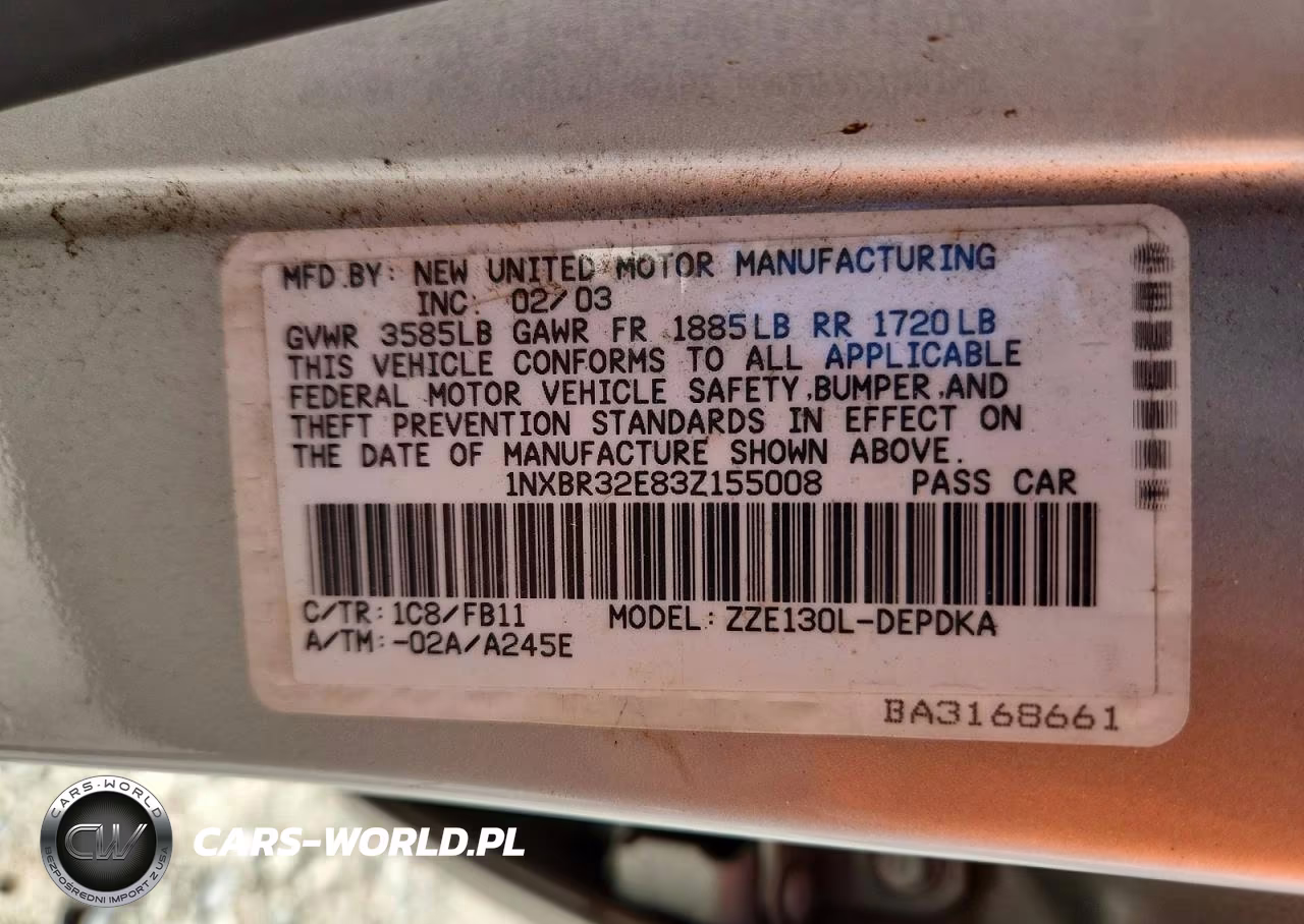 2003 Toyota Corolla Ce VIN:1NXBR32E83Z155008 - 12