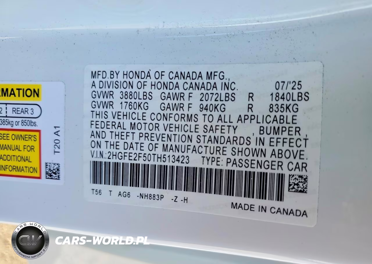 2026 Honda Civic Sport VIN:2HGFE2F50TH513423 - 12